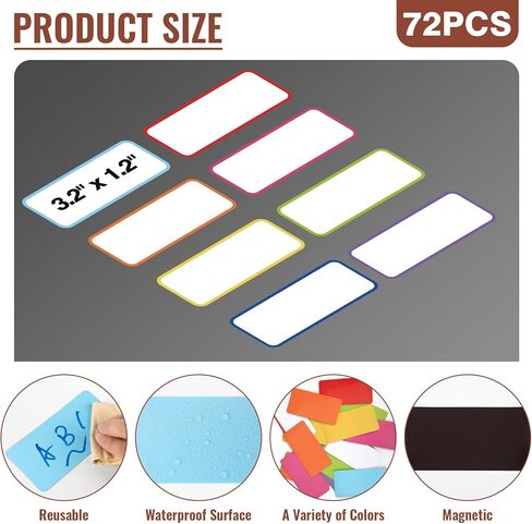 72 Pcs Dry Erase Magnetic Labels, 3.2 x 1.2 Colored Border Reusable Writable Magnetic Name Tags Magnetic Label Stickers for Whiteboard, Refrigerator, Locker Classroom Office Home (8 Colors) in Saudi Arabia