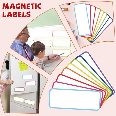 72 Pcs Dry Erase Magnetic Labels, 3.2 x 1.2 Colored Border Reusable Writable Magnetic Name Tags Magnetic Label Stickers for Whiteboard, Refrigerator, Locker Classroom Office Home (8 Colors) in Saudi Arabia