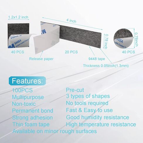 AIHPULUY Double Sided Mounting Tape,100 PCS Pre-Cut Foam Tape,Include Squares Strips Dots,Strong Sticky Pad,Adhesive Tape Heavy Duty for Wall Hanging Stick Photos Acoustic Panel Poster(Black) in Saudi Arabia