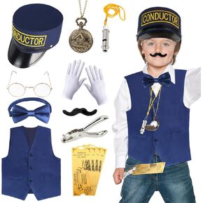 Kyson Train Conductor Costume 21Pcs Express Engineer Costume Accessories for Halloween Christmas Career Day