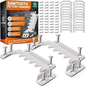 [Premium] 25 Pack 70mm Sawtooth Picture Hangers with 0.6" Screws, Heavy-Duty Steel,300LBS Load-Bearing Capacity,Picture Hanging for Wall Mounting of Artwork, Wooden Frames,Home Decoration(Black)