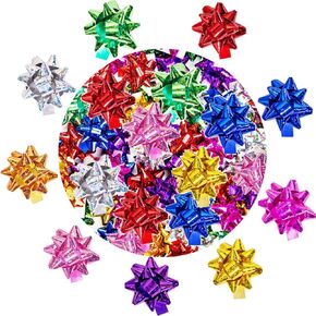 120 Pcs Mini Christmas Bows 1.5" Inch Self Adhesive for Wrapping Birthday Holiday Gifts Presents Iridescent Multicolor, 10 Color Assorted