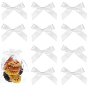 50PCS White Satin Ribbon Bows Self Adhesive Ribbon Bows 2" Premade Bow Small Bow-Knot with Double-Sided Tape for Balloons Package Craft Gift Wrapping Wedding Birthday Party Decorations