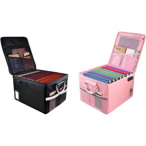 2 Pack Fireproof Document Organizer, Fireproof File Cabinet Box with Lock, Portable Office Safe Box for Hanging Letter/Legal Folder 16.1 x 12.9 x 11in (Black Pink)
