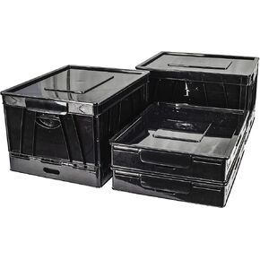 Storex Collapsible Crate with Lid, 17.25 x 14.25 x 10.5 Inches, Black, 4-Pack (61809A04C)