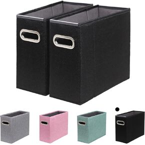 Modern Black A4 Size File Organizer, 2 Pack Collapsible Storage Box with Metal Handle, PVC Rails, 13 x 9.8 x 5.1 inches
