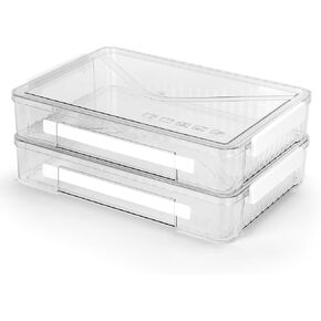 2 Pack A4 Paper Organizer for 8.5"x11" Letter, Stackable Board Game Storage Containers with Lids & Latches, Plastic Scrapbook Storage Box for File, Magazine, Toy, Art and Crafts, 14x9.4x2.5in
