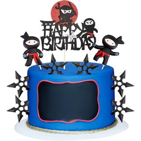 9 أجهزة كمبيوتر نينجا كعكة عيد ميلاد سعيد أدوات أعلى أسود بريق أحمر لزخارف نينجا حفلة عيد ميلاد كاراتيه كوخ ووريورز ديكورات الديكورات