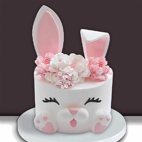 DRWATE 12 PCS BUNNY CAKE TOPPER مع الأذن قدم زهرة الأنف لعيد الفصح أرنب استحمام الطفل اللوازم حفلة عيد ميلاد (وردي)