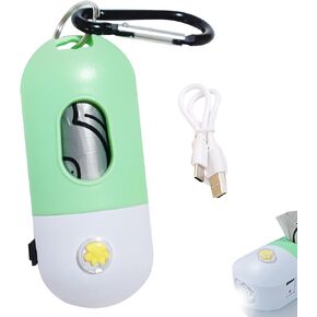 حامل حقيبة أنبوب الكلب مع LED قابلة للشحن LED Flashight 1 لفة من أكياس نفايات الكلاب الرمادية ومقطع مقود مع سلسلة مفاتيح خالية من الكلاب المشي كابل USB (أصفر)