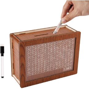 Cash Vault Wooden Savings Box, Money Box with Counter & $3000 Money Target Wood Piggy Banks Money Saver Box Money Saving Tin for Coin Banknote Gift for Kids Adults (Wipeable Panel)