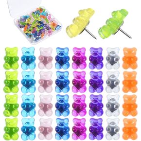 50 Pcs Bear Push Pins Cute Colorful Clear Thumb Tacks Decorative Pushpins Corkboard Pins with Box Accessories for Bulletin Board Office Home Hanging Posters Photo