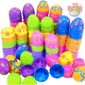 Wodmaz 72pcs بيض عيد الفصح المطبوع من البلاستيك ، بيض عيد الفصح البلاستيكي المتنوع بلاستي