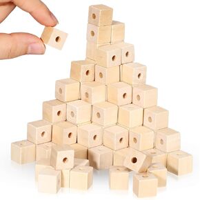 Sonwyoung 100 PCS 1/2 "مكعبات خشبية مع ثقوب غير مكتملة حبات مربعة خشبية غير مكتملة كتل خشبية صلبة للمشاريع الحرف DIY مجوهر