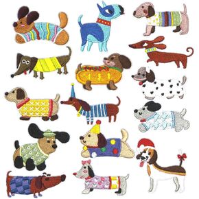 15PCS Cute Dogs Iron on Patches, Labrador Shepherd Golden Retriever Embroidered Patches for Clothes, Bulldog Dachshund Poodle Applique for Hats, Jeans, Jackets, Bags, Backpacks, Dress, Shoes