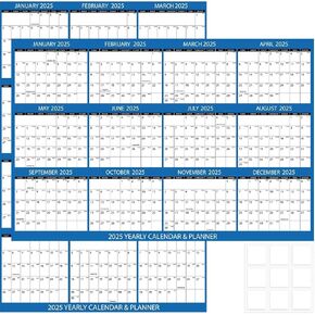 48 x 32in 2025 Wall Calendar Erasable Large Wet & Dry Erase Cut into 2pcs 12 Month Annual Yearly Wall Planner Laminated Paper Wall Calendar 2025 for School Home Office Organizing, Horizontal Vertical