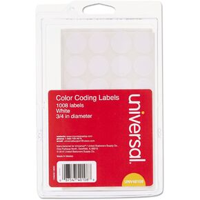 Universal Unv40108 0.75 in. قطر ملصقات ترميز الألوان القابلة للإزالة الذاتي-أبيض (28/ورقة ، 36 ورقة/حزمة)