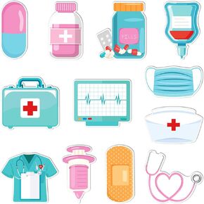12 PCS ممرضة الملاحظات اللزجة مجموعة - Mini Medical المفترات الطبية لأساسيات طالب التمريض ، هدايا ممرضة مضحكة للنساء اللوازم المدرسية للمساعدات الطبية ملاحظات دراسية وسادات المذكرة