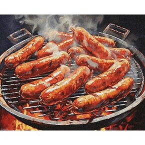 XTXGERL Sausage on Fire Paint by Numbers Kit Cute Digital Oil Painting for Adults DIY Pattern Paint by Number for Beginner Hanging Canvas Oil Painting Kit for Wall Decor 16x20in