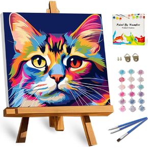 TOCARE Framed Paint by Numbers Kit for Adults, Cat Paint by Numbers with Frame,Simple Oil Cat Paint by Number Framed Canvas for Adults Beginner & Kids Ages 8-12(10x10 Inch, Without Easel)