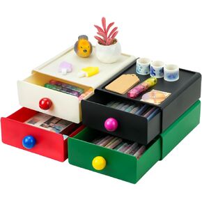 4Pcs Desk Organizer, FHDUSRYO Stackable Desktop Storage Box with Drawer, Large Desk Drawer Organizer with Cute Handle, Plastic Makeup Storage Drawer, Desk Organizer and Accessories for Home Office