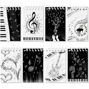 Konsait Music Themed Notepads, Music Note Mini Spiral Notebook Message Reminder for Office School Supplies Music Gifts for Teacher Student Classroom Rewards Party Favors (8 Pieces)