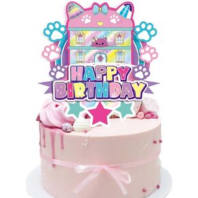 الكعكة CAT CAT DOLLHOUSE CAKE TOPPERS for Girls Party Supplies Dollhouse Thief Birthday Cake Topper Pink Cat Decorations