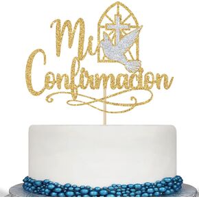 Mi تأكيد كيك توببر ، أول شركة مقدسة ، بارك الله ، دش الزفاف/حفل زفاف/معمودية/تعميد زخارف حفلة استحمام الطفل الذهب بريق الذهب