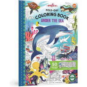EEBOO: كتاب تلوين طي - تحت البحر - يشمل 50 ملصقًا ، 39 بوصة من مساحة تلوين المحيطات والعصا ، متعة النشاط المتضخم ، الأطفال الذين تتراوح أعمارهم بين 3+