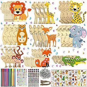 Shaoangduomi 36pcs Diy Wooden Painting Crafts مجموعة ، تلوين فارغ من النباتات الخشبية من النباتات والحشرات ، وفضلات الحفلات ، ونشاط الرسم ، وهدية عيد ميلاد ، وإنشاء فنان عائلي الوالدين والطفل