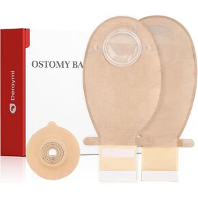 22 PCS Colostomy Bags, Two Piece Ostomy Bag Ostomy Supplies, Drainable Ostomy Pouches for Ileostomy Colostomy Stoma Care, Cut-to-Fit 20-57mm (16 x Bags+6 x Barriers)