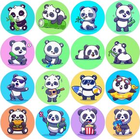 600 PCS ملصقات الباندا للأطفال 1.5 بوصة 16 أنماط ملصقات كرتون الباندا للأطفال هبات مدرسة عيد ميلاد الحفلة