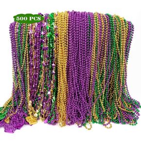 500pcs Mardi Gras حبات رميات ، منتفخة الأرجواني الأرجواني الذهبي Mardi Gras Beads الملحقات الملحقات منتفخة ، Mardi Gras Beads Contlace Assume for Parade Throws Decorations Supplies Supplies Supplies