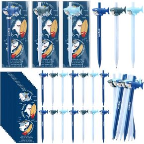 Honoson 24 Sets Inspirational Gifts Animal Mechanical Pencils and Pun Awesome Cards Employee Appreciation Gifts for Coworkers Students Teachers Graduation Classroom Office(Shark)