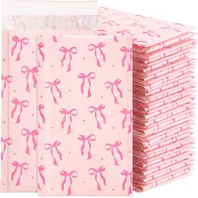 100 Pack Pink Bows Bubble Mailers 6x10 Inch Pink Bubble Mailer Seal Adhesive Cute Padded Envelopes Waterproof Cushioning for Packaging, Shipping, Mailing, Boutiques Supplies