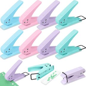 8 Pcs Single Hole Puncher Handheld 1/4'' Paper Hole Punch Heavy Duty Puncher, 10 Sheet Capacity, Metal Punch with Skid-Resistant Base for Craft, ID Card, Chipboard, Art Project, 4 Colors