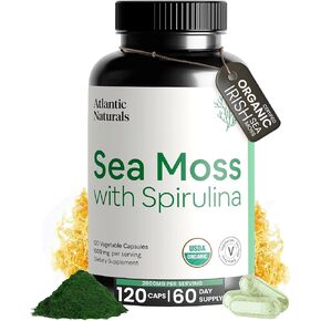 Atlantic Naturals Organic Sea Moss with Spirulina Superfood Capsules | Support Healthy Iron, Immune Health, and Energy | 120 Irish Moss Caps per Bottle | Alternative to Sea Moss Gel, Sea Moss Powder