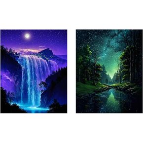 ldazao Paint by Numbers Kit for Adults, Starry Waterfall Paint by Number Kits for Beginner Acrylic On Canvas Forest Oil Painting Kit