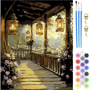 Mxjsua Porch Paint بواسطة مجموعات الأرقام للمبتدئين للبالغين ، طلاء المناظر الطبيعية بواسطة أرقام أرقام على مجموعات الطلاء من الطلاء من القماش البالغ 16 × 20 بوصة
