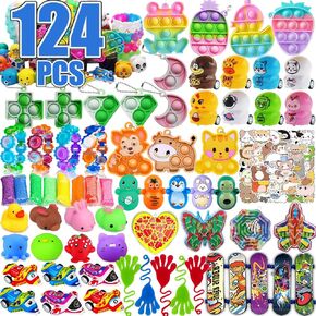 124 PCS Pop Party Favors for Kids ، ألعاب Treasure Box Fox for Classroom ، Pinata Filler ، جوائز Creasure Chest Carnival ، حشوات Goodie Bag ، ألعاب Bize Box Boy For Boys 4-8-12