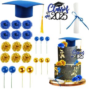 Graduation Congratulations Cake Toppers Decoration Included Cap with Tassel Diploma Flowers Glitter Balls Congrats Grad Class of 2025 High School College Senior Party Supplies(Green)