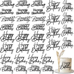 Barydat 50 PCS كعكة عيد ميلاد سعيد أقطار أعلى مرآة أكريليك كب كيك توب كب كيك ديكورات عيد ميلاد سعيد لدخول جانب الكعكة الإدراج ديكور الحفلات لوازم 10 (الذهب)