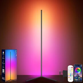 Floor Lamp, Led Corner Lamp, RGB Ambient Lighting, Smart Modern Floor Lamp with Remote, Color Changing Dimmable Corner Light with Music Sync, Mood Lighting for Bedroom, Living Room Gaming Room