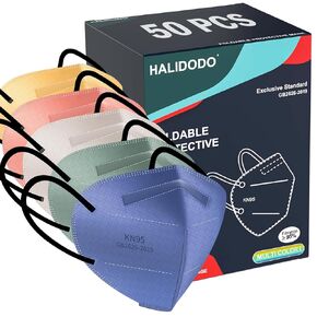 HALIDODO KN95 Face Mask, 60 Packs 5-Ply Individually Wrapped Breathable Comfortable Safety Mask with Over 95% Filtration (Red)