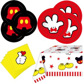 Mickey Party Supplies ، 16 PCS Paper Plates (8pcs 9 inch و 8pcs 7inch) -20 Cloth and Table Cloth ، Mickey Birthday Party Form