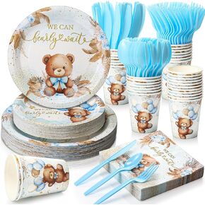 350 Pcs Baby Shower Party Supplies Baby Shower Party Decoration Pumpkin Rainbow Butterfly Tableware Set Disposable Plates Napkins Paper Cup Plastic Cutlery Serves 50(Boho,Classic Color)