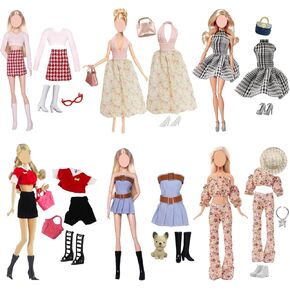 20 PCS Girl Doll ملابس وملحقات لـ 11.5 بوصة دمى ، دمى فتاة البرد ملابس الأزياء بما في ذلك ثوب الرقبة HALTER Houndstooth تنورة الزهور ملابس السراويل الدنيم فستان منقوش تنورة منقوشة بدلة عارضة