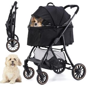 Foldable Dog Stroller for Small and Medium Dogs, Lightweight Pet Carriage with Detachable Carrier, Storage Basket, Cup Holder – Ideal for Senior Pets, Travel, Jogging, and Outdoor Walks