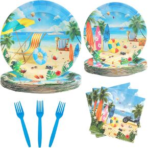 50 PCS Party Plates ، Peach Ball Paper Party Supplies for Summer Beach Pool Ball ، مجموعات أدوات المائدة المتاحة ، تقدم ل 25 ضيفًا
