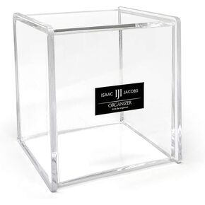 Isaac Jacobs Clear Clear Acrylic Cube Organizer مع LID (5.25 "L x 5.25" W x 5.75 "H) ، حل قابل للتكديس للتخزين للمكياج والمدرسة والمستلزمات المكتبية والمزيد ، للمطبخ ، والمطبخ ، والمكتب